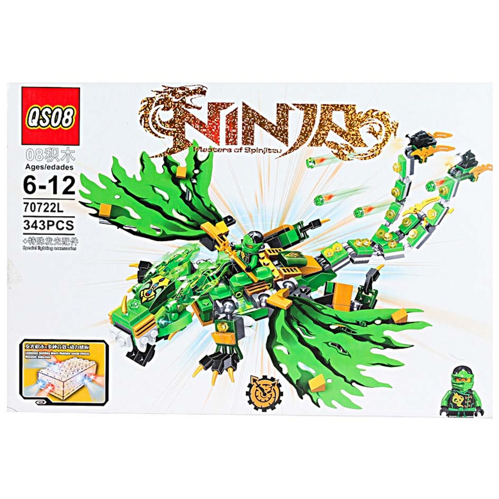 Конструктор "NINJA. MASTERS OF SPINJITZU. Зеленый дракон". №70722L. 343 детали.